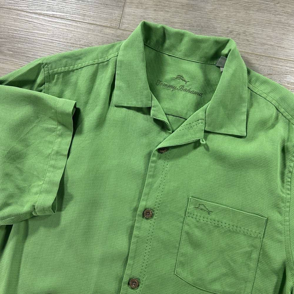 Tommy Bahama Med Green Topstitch IslandZone Silk Blend Loop Collar